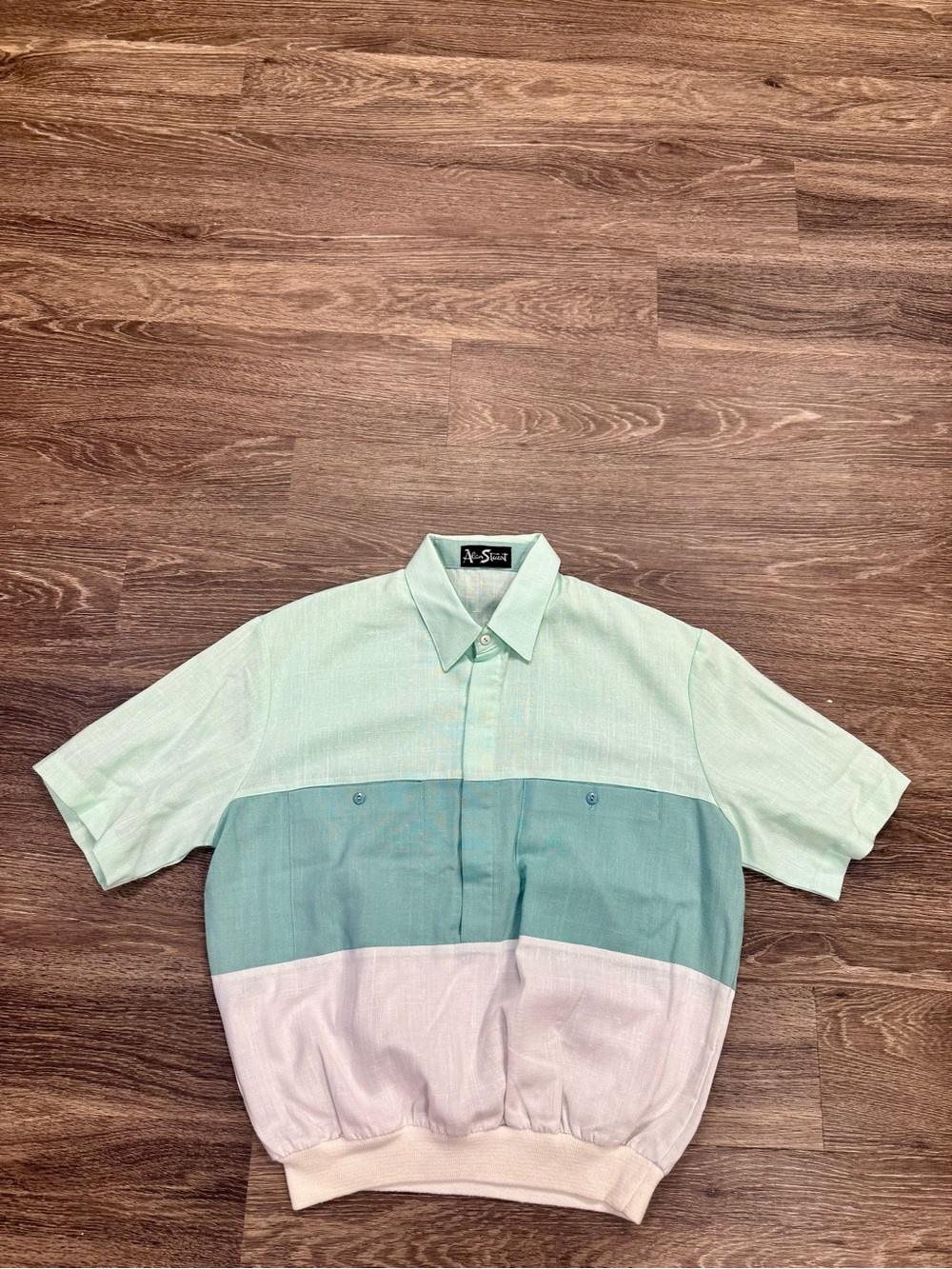 Vintage 80s Alan Stuart Colorblock Banded Hem Shirt USA Made L